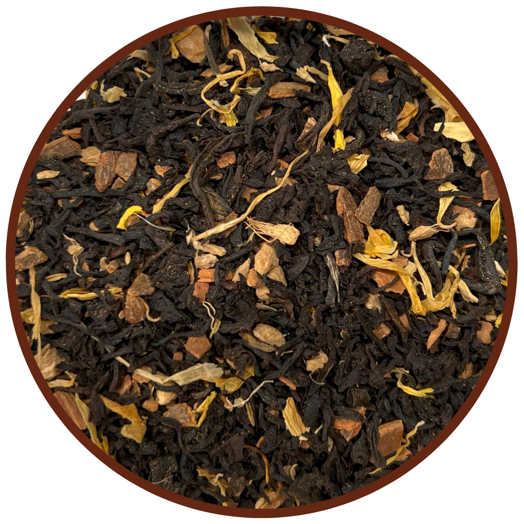 Steeped treat loose leaf tea with black tea, vanilla, cinnamon and cloves