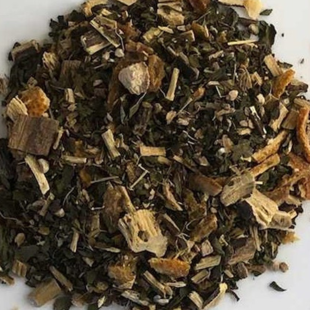 Herbal Tea called Open Up Feel Better with Peppermint, Licorice Root, Ginger, Clementine and Black Pepper