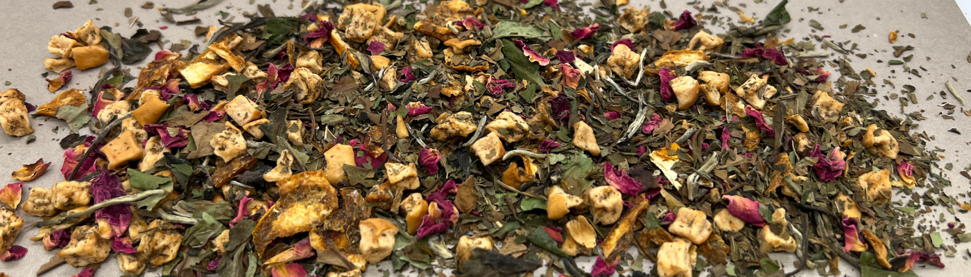 white tea with mint, rose, apple, orange, rose